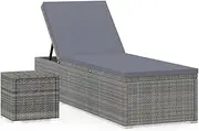 Chaise Lounge for Outdoor, Patio Lounge Chair for Outside, Garden Furniture Sun Lounger Bed Chair Reclining Chair with Cushion and Tea Table, Poly Rattan Grey
