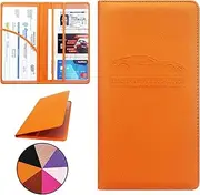 Miunice Car Registration and Insurance Holder, Premium Pu Leather Vehicle Glove Box Organizer, Prefect Car Essentials Wallet for Driver License, Cards & Essential Documents (Orange)