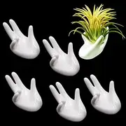 6 Pack Ceramic Air Plant Stand Holder, Hand Shape Tillandsia Airplant Container Pot Tabletop Plant Display Hand Racks for Home Office Decoration Supplies(White)