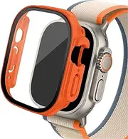 Glass case for Apple Watch Ultra 2 case 49mm smar twatch PC Bumper Screen Protector Tempered Cover iwatch Series Band Accessories(Orange 10,Ultra 2 49mm)