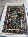 4'x2' Black Marble dining Table Top Inlay lapis design hotel coffee side table