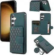 [Asuwish] Mobile Phone Case for Samsung Galaxy S23 FE 5G Case with Strap Film Protective Film Card Slot Foldable Leather Wallet Stand S 23 S23FE 23FE Mobile Phone Cases Protective Tempered Glass Film