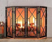Fire Guard 3-Panel Handcrafted Wrought Iron Mesh Fireplace Screen with Doors, Fire Spark Guard Folding Panels, Outdoor Freestanding Spark Guard for Baby and Pet (Color : Red Copper) Little Surprise