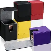 Yookeer 6 Pack Leather Deck Cases 100+ Card Deck Game Box Magnetic Playing Card Storage Box for 100 Plus Cards Compatible with Tcg(White,Black,Black Red,Red,Yellow,Purple,Vertical)