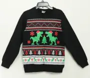 New Hybrid Apparel Boy's Crew Neck Black Dinosaur Christmas Pullover Sweater L