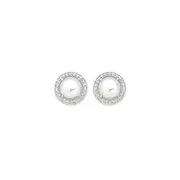 Silver Pearl & Cz Halo Dress Studs in White