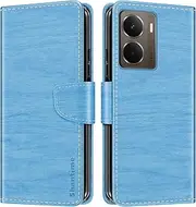 Striped PU Leather Wallet Phone Case Compatible with Oppo Realme P3 5G, Slim Magnetic Flip Cover with Card Slots and Stand Function (Sky Blue)