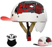 Vintage Motorcycle Half Helmet Baseball Cap with DOT/ECE Approval, Jet Helmet Retro Half Shell Helmet with Retractable Sun Visor for Scooter Cruiser Motorcycle I,XL(61~62cm)
