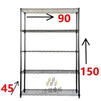 在飛比找momo購物網優惠-【空間魔坊】黑色五層鐵力士架 90x45x150cm 459