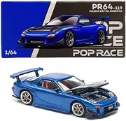 1:64 Scale Diecast Model Car Compatible with Mazda RX7 RE Amemiya Blue Metallic with Carbon Top Limited Edition by Pop Race PR640119