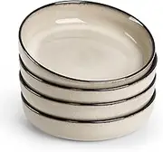 E-far Pasta Bowls Set of 4, 35oz Large Salad Bowls for Serving, Wide and Shallow Ceramic Plates for Kitchen, Double Reactive Glaze, Microwave and Dishwasher Safe, Sandy Beige