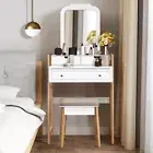 Dressing Table Stool Set Height Adjustable Mirror Makeup Desk vanity