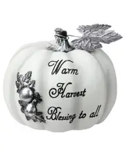 Northlight 8in White And Black Inwarm Harvest Blessingin Pumpkin Fall Harvest Decoration
