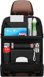 zolyet Car Seat Organizer, Car Organizer Back Seat Protector PU Car Storage Organizer with Foldable Table Tray, Tablet Holder, Tissue Box, Multi Pockets (Black 1Piece) Black