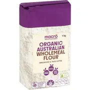 Macro Organic Australian Wholemeal Plain Flour Unbleached 1kg
