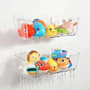 Bath Toy Storage Organizer 2 Pack, Transparent Bath Toy Holder with Drain Holes, Durable Plastic Bathtub Toy Storage for Bathroom, Quick-Dry Drainable Shower Caddy, Easy to Clean and Install (2)