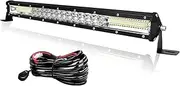 AUXTINGS 20 inch 10800LM Ultra Slim LED Light Bar Spot Beam LED Golf Cart Work Light Bar IP67 Waterproof Fog Light bar + Wiring Harness for RZR Boat ATV UTV Trucks SUV Tractor,DC 12V 24V