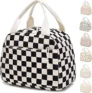 Insulated Lunch Bag for Kids & Adults, Reusable Corduroy Lunch Box Tote Bags, Leakproof Cooler Bag for Work Office Picnic School Travel BBQ, Large Capacity & Cute Design (Corduroy Black Checkered)