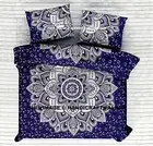 Blue Silver Ombre Mandala Bed Sheet Handmade Tapestry Coverlet Indian Bed Cover