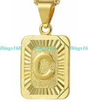 Unisex 18K Gold Filled Alphabet Letter "C" Initial Pendant + Necklace Chain Set
