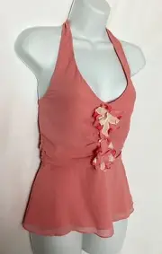 NWT BCBG MAX AZRIA 100% Silk Chiffon Peach Pink Halter Blouse Top Shirt Small