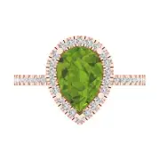 2.45 Pear Halo Real Peridot Promise Bridal Wedding Classic Ring 14k Rose Gold