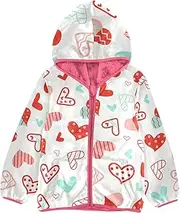 [GuoChe] Big Girls Jackets With Sherpa Lining Valentines Cute Red Blue Hearts Doodle Children Coats For Toddler Girls pink