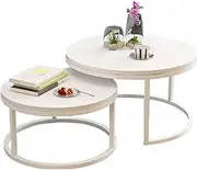 Modern Round Nesting Tables Set of 2, Sofa Tables Coffee Tables for Living Room Round, End Tables White Wood Feito na China Comfortable Anniversary