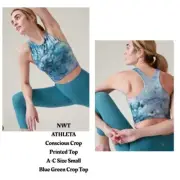 Athleta Conscious Crop Top Built in Bra S Solarize Chrome Blue Green Racerback