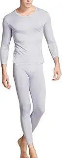 [Grenasasilk] Men's Thermal Underwear Sets Mulberry Silk V-Neck Long John for Men Base Layer