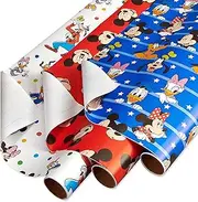 American Greetings 105 sq. ft. Disney Wrapping Paper Set with Gridlines for Kids Birthday, Baby Shower and All Occasions, Mickey Mouse, Minnie Mouse, Pluto and Polka Dots (3 Rolls, 30 in. x 14 ft.