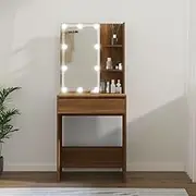 Dressing Table with LED Brown Oak 60x40x140 cm,Modern LED Vanity Table with Storage for Bedroom and Bathroom Vanity Units