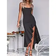 Women's Midi Dress Cocktail Dress Slip Dress Fashion Modern Party Evening Party Tea Party Regular Fit Plain Sleeveless Straps Black White Summer