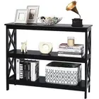3-Tier Console Table X-Design Bookshelf Sofa Side Accent Table w/Shelf Black