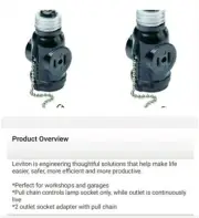 2 pack Light Bulb Socket Adapter Pull Chain Switch Two Outlet Power Receptacle