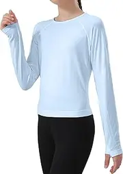 [MCEDAR] Girls Long Sleeve Shirts, Seamless Thumbholes Athletic Top Round Neck Breathable Workout Tops