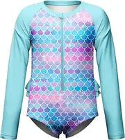 [LQSZ] Girls Long Sleeve Rash Guard Swimsuit One Piece with Zipper Bathing Suit UPF 50+ Swimwear for Girls 3-12 Years