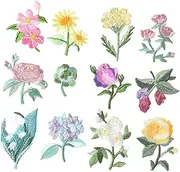 GAXIRE 12Pcs Mixed Style Flower Embroidery Patches for DIY Clothing Bags Hats Sewn Patches for Repairs Personalization No Fade Design