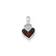 14k White Gold Cognac and White Real Diamond Double Heart Pendant