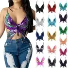 Sparkly Sequin Womens Crop Rave Camisole Belly Dance Tank Top Butterfly Vest Bra