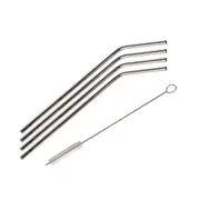 Reusable 304 Stainless Steel Straws Drinking Washable Bent Brushes Food Grade SUS304 Metal Straw Brush Curved Cleaning Portable Cocktail Nylon Silver