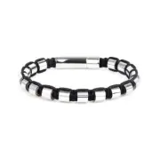 Silver Metal Beads & Black String Braided Bracelet