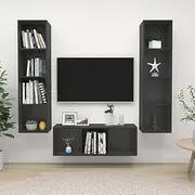 3 Piece Floating TV Cabinet Set, Grey Engineered Wood Wall Mounted Entertainment Unit for Living Room, Media Storage & Organization