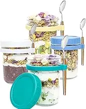AVITONG 4 Pack Overnight Oats Containers with Lids and Spoons,350 Ml Glass Mason Overnight Oats Jars, Large Capacity Airtight Jars for Milk, Cereal, Fruit