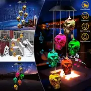 Solar Powered LED Skeleton Skull Wind Chime Color-Changing Light Outdoor Decor