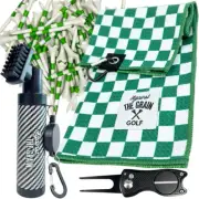 Golf Bag Accessories for Men – Golf Club Water Brush, 50 Golf Tees, Divot Tool &