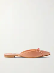 [Manolo Blahnik] Manolo Blahnik - Ballerimu Bow-detailed Leather-trimmed Satin Mules - Neutral - IT40 IT 40 Neutrals