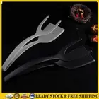 2 In 1 Egg Spatula Tongs Steak Spatula Tongs Clamp Kitchen Gadget (Black+Grey) .