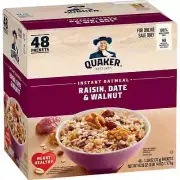 Quaker Instant Oatmeal Raisin Date & Walnut 48 Packets 1.30oz