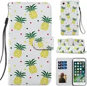 Wallet Case for iPhone 7/iPhnoe 8/iPhone SE 2020,Case for iPhone SE 2020 Leather, PU Leather Protective Case Emboss Folio Flip Magnetic with Card Holder Kickstand Phone Case Pineapple